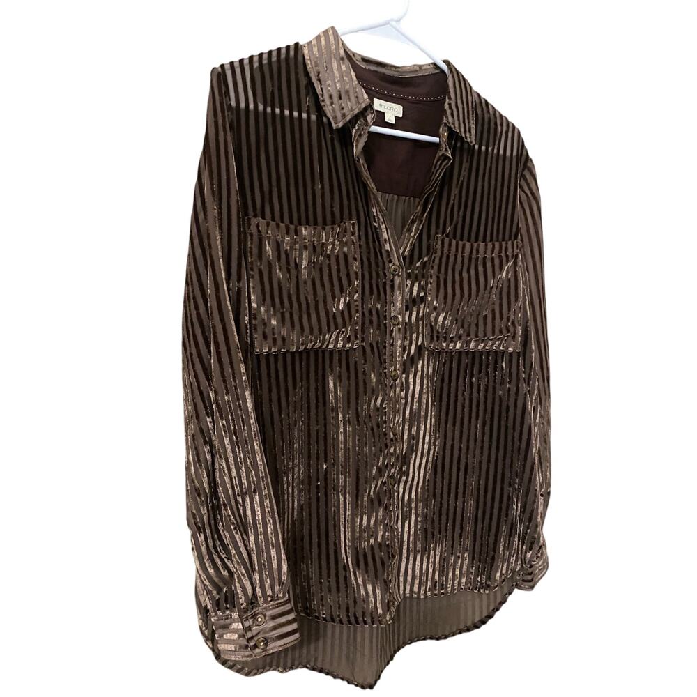 Pilcro Anthropologie Sheer Velvet Burnout Blouse Small Brown Button Up Shirt - Picture 11 of 13